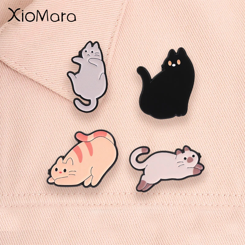 Cartoon Lazy Relaxed Cat Enamel Pins Funny Chubby Carefree Kitten Funny Animal Brooches Lapel Badge Jewelry Accessories Gifts