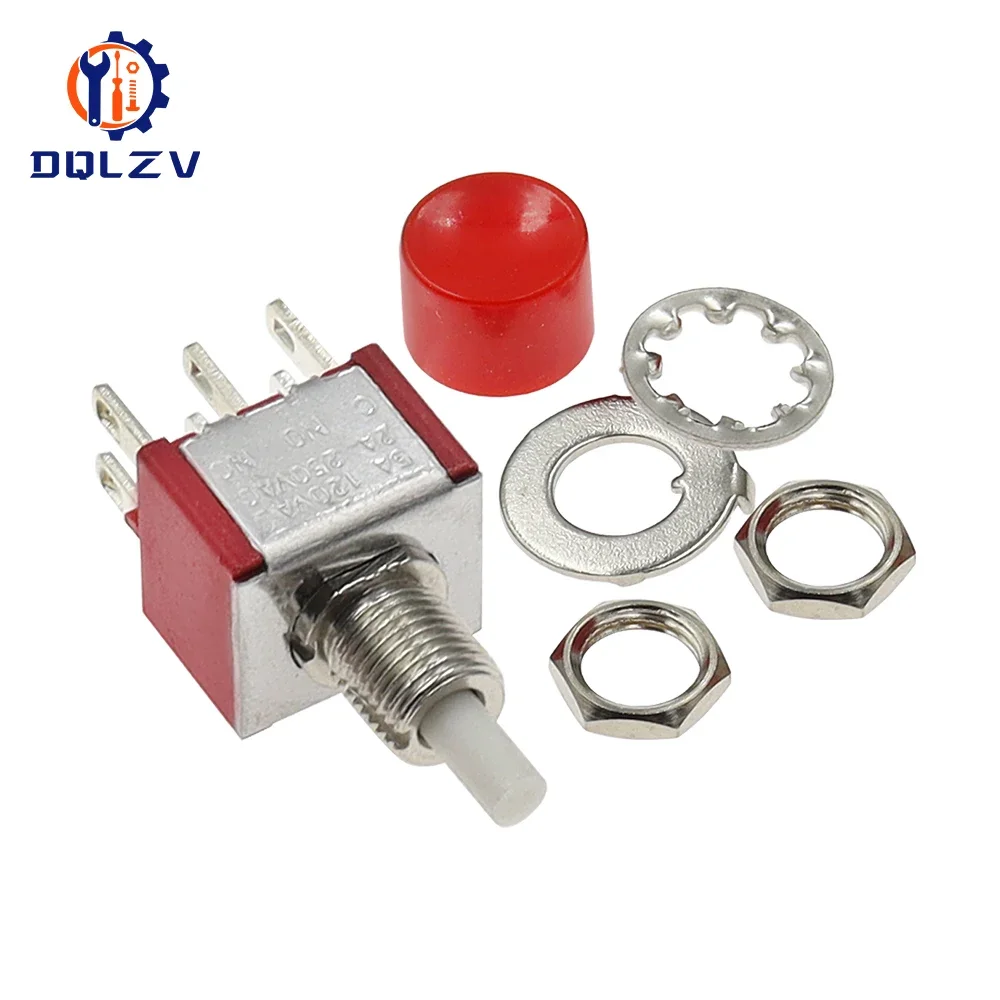 5PCS 10PCS PS-202 Mini 6mm 6Pin SPDT DPDT Momentary Push Button Switch 2A 250VAC 5A 120VAC Toggle Switch With Red Cap