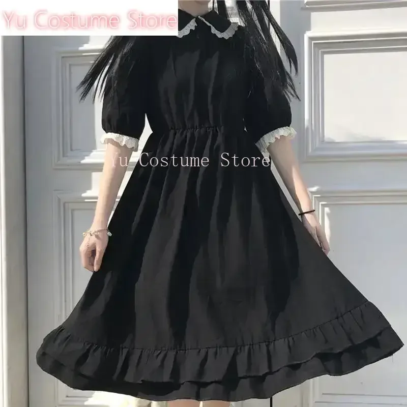 

New Black Kawaii Lolita Dress Sen Girls Fairy Cute Lolita Doll Neck Fluffy Sleeve Dress Fashion Women's Wear Yu Costume