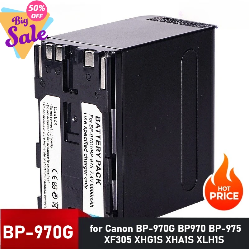 

7.4V 6600mAh for Canon BP-970G BP970 BP-975 XF305 XHG1S XHA1S XLH1S Camera Battery