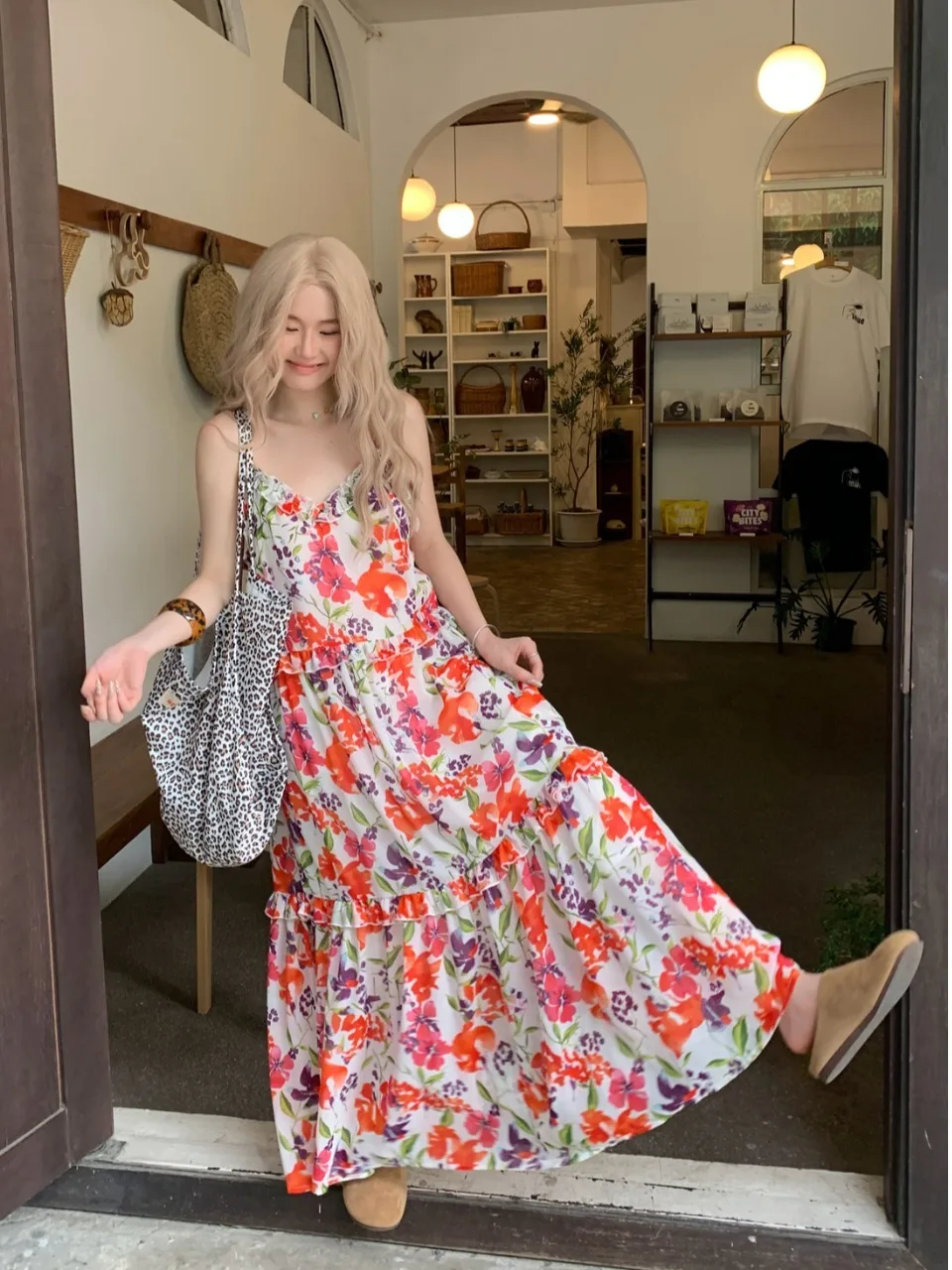 

plus Size Floral Print V-Ne A-Line Long Dr Women's Summer New Sle Waist-Cinching Strapl Dr Trendy Korean Sle