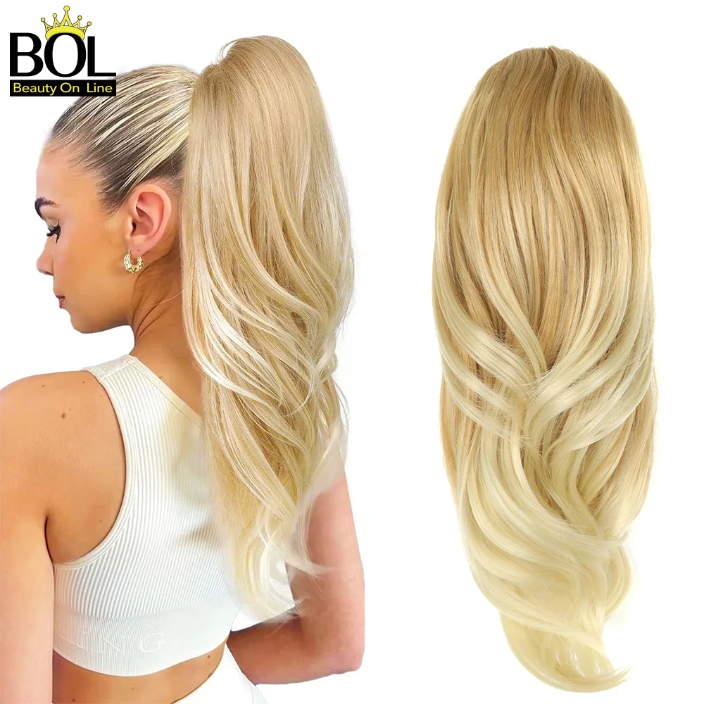 Synthetic Long Wavy Drawstring Ponytail Extensions High quality 22inch Tail Curl Micro-curly Blonde for Women Natural Looking
