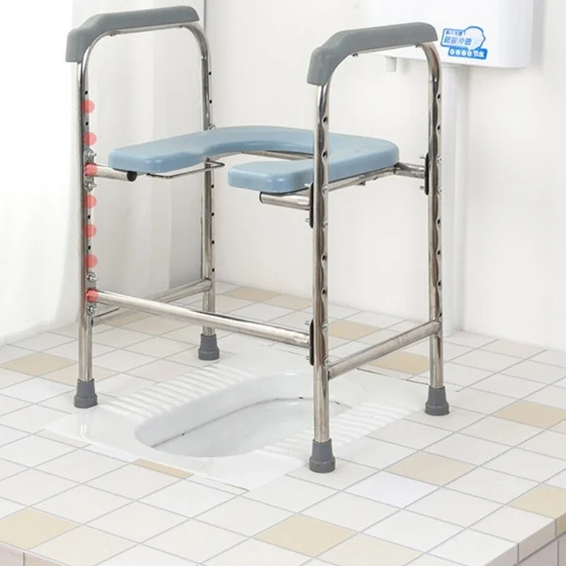 Stainless Steel Toilet Chair  U-Shape Portable Commode  Adjustable Mobility Aid for Seniors  Elevated Seat for Disabled