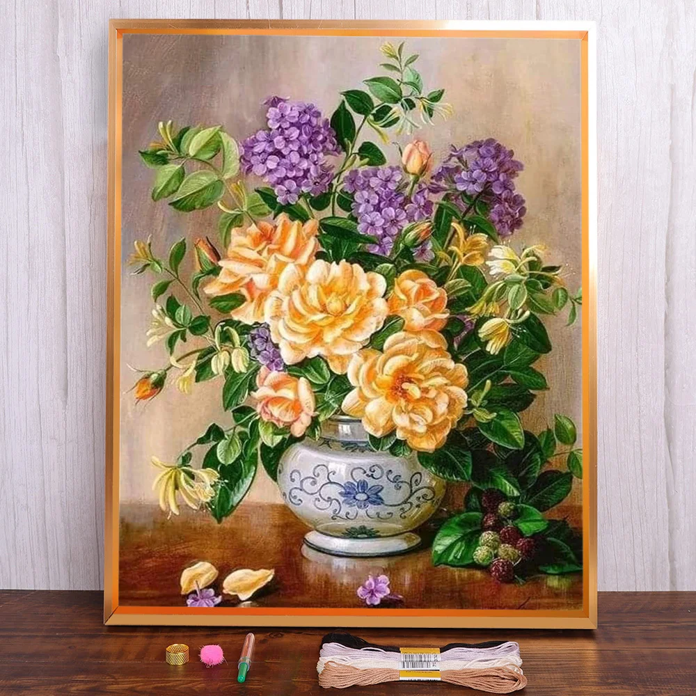 

Still Life Flower Printed Canvas 11CT Cross Stitch Kit DIY Embroidery Sewing Craft Needlework Hobby Sales Package Wholesale