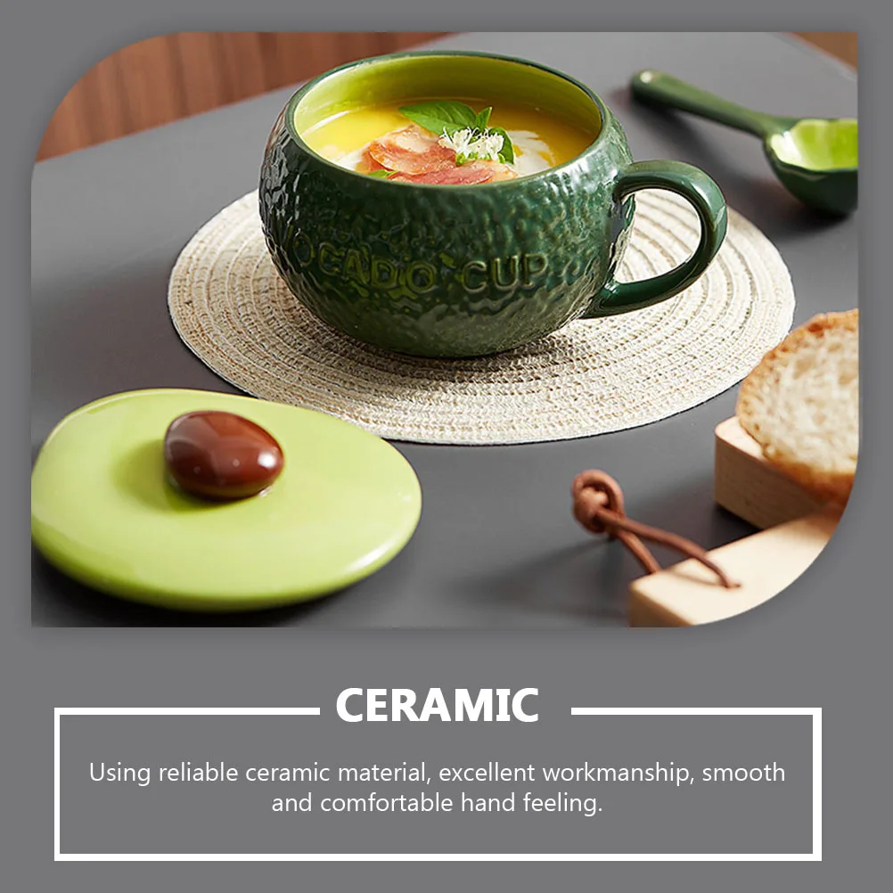 

1Set Avocado Oatmeal Cup Ceramic Breakfast Mug Multipurpose Drinkware for Coffee Tea Milk Smoothie Steamed Egg Lovely Household