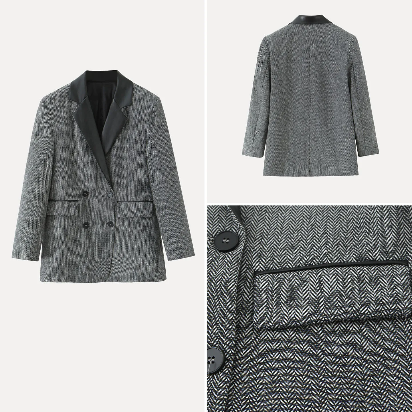 Z Zweireihiger Damen-Lederanzug Jaet Casual Commute Long Sve Flachkragen Breites Revers Herbst Neu Sle