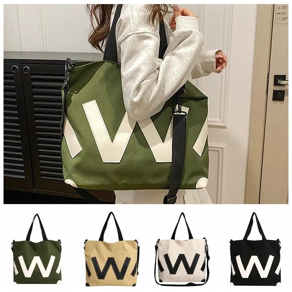 Fashion Letter Print Canvas Tote Bag Large Capacity Shoulder Crossbody Bag Student Classroom Handbag Shopping Bag