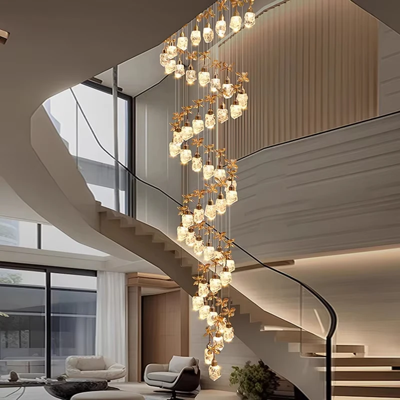 Modern Luxury Crystal Pendant Light Villa Ceiling Chandelier  Living Room Stair Hanging Lamp Indoor Multi Head Led Pendant Lamps