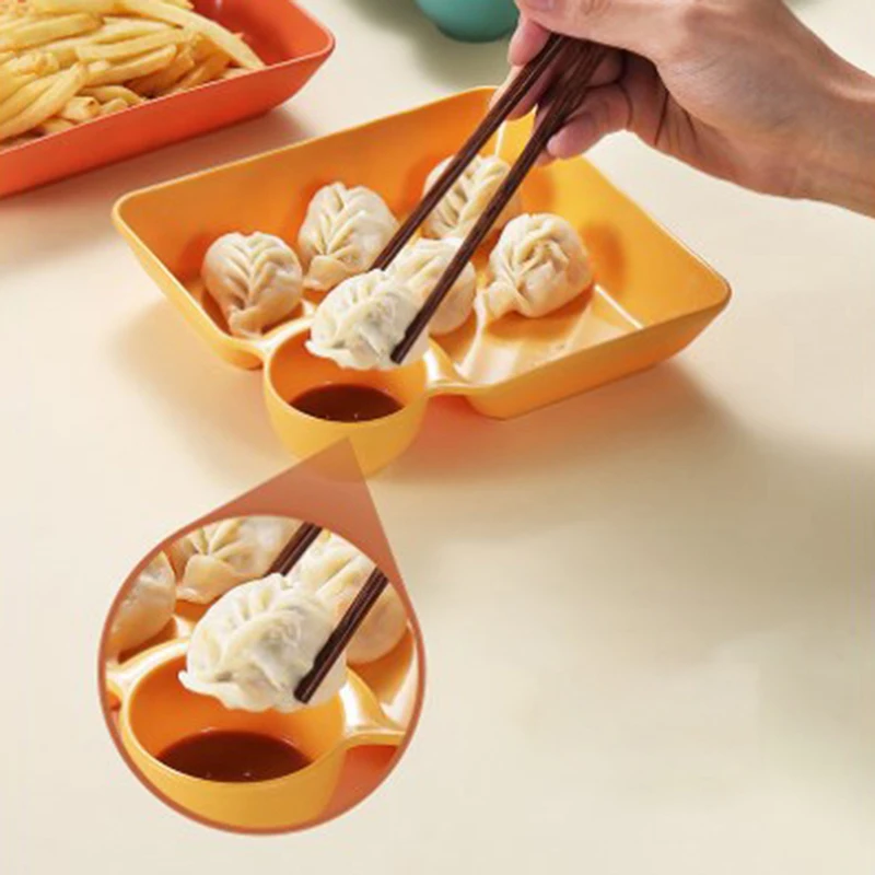 Square Dumpling Plate With Vinegar Sauce Dish Space Snack Platter Creative Separated Divided Snack Tray Kitchen Tableware