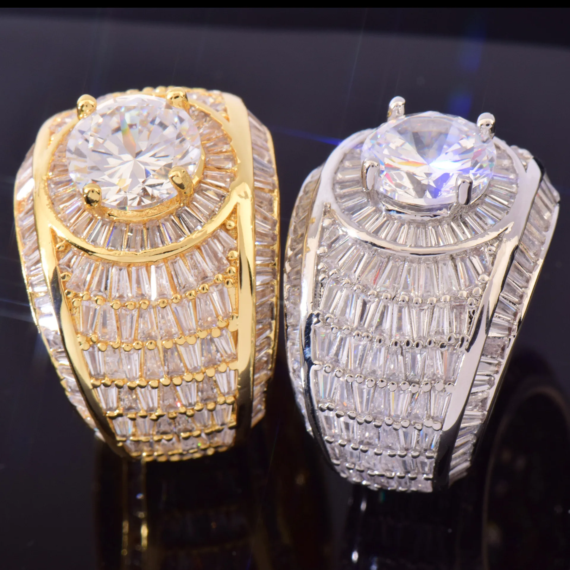 Hip Hop Micro Paved AAA Cubic Zirconia Bling Ice Out Geometric Round Rings for Women Men Hiphop Rapper Jewelry