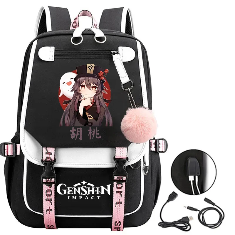 Kelly Genshin Impact Printed Backpack Teenager Canvas Book Bag Korean Mochila Large Capacity Fashion School Bags for Boys Girls