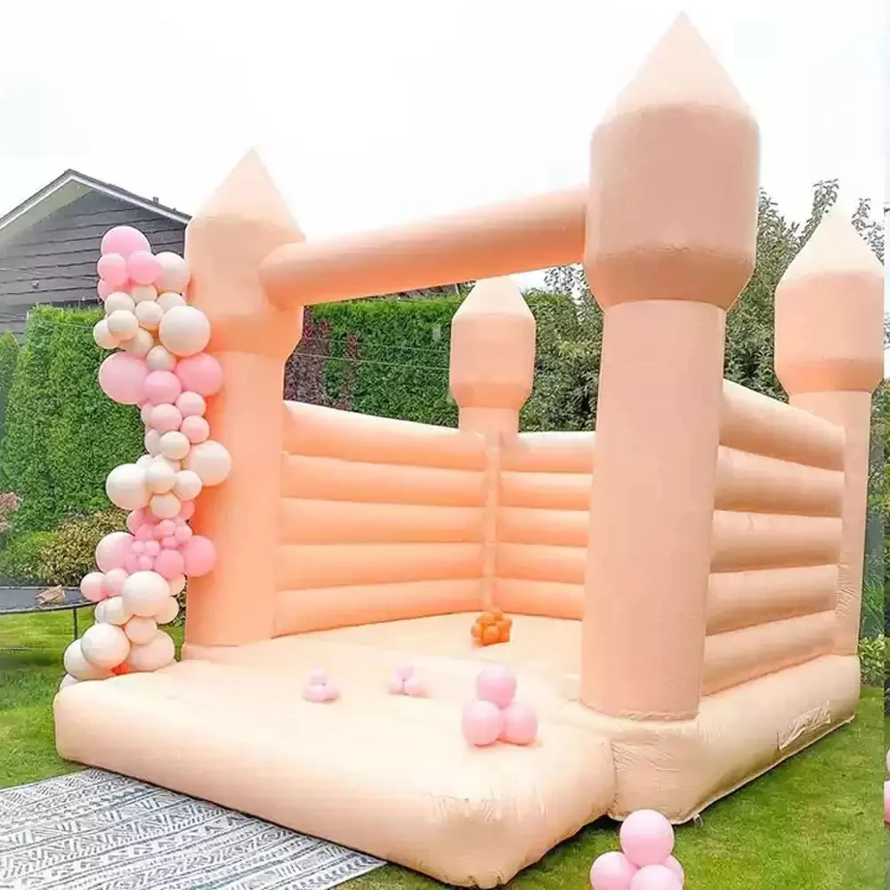 

Soft Play Beige Inflatable White Bounce House With Ball Pool And Slide Kids Jumpers Mini Toddler Jumping Bouncy Castle 13x13ft