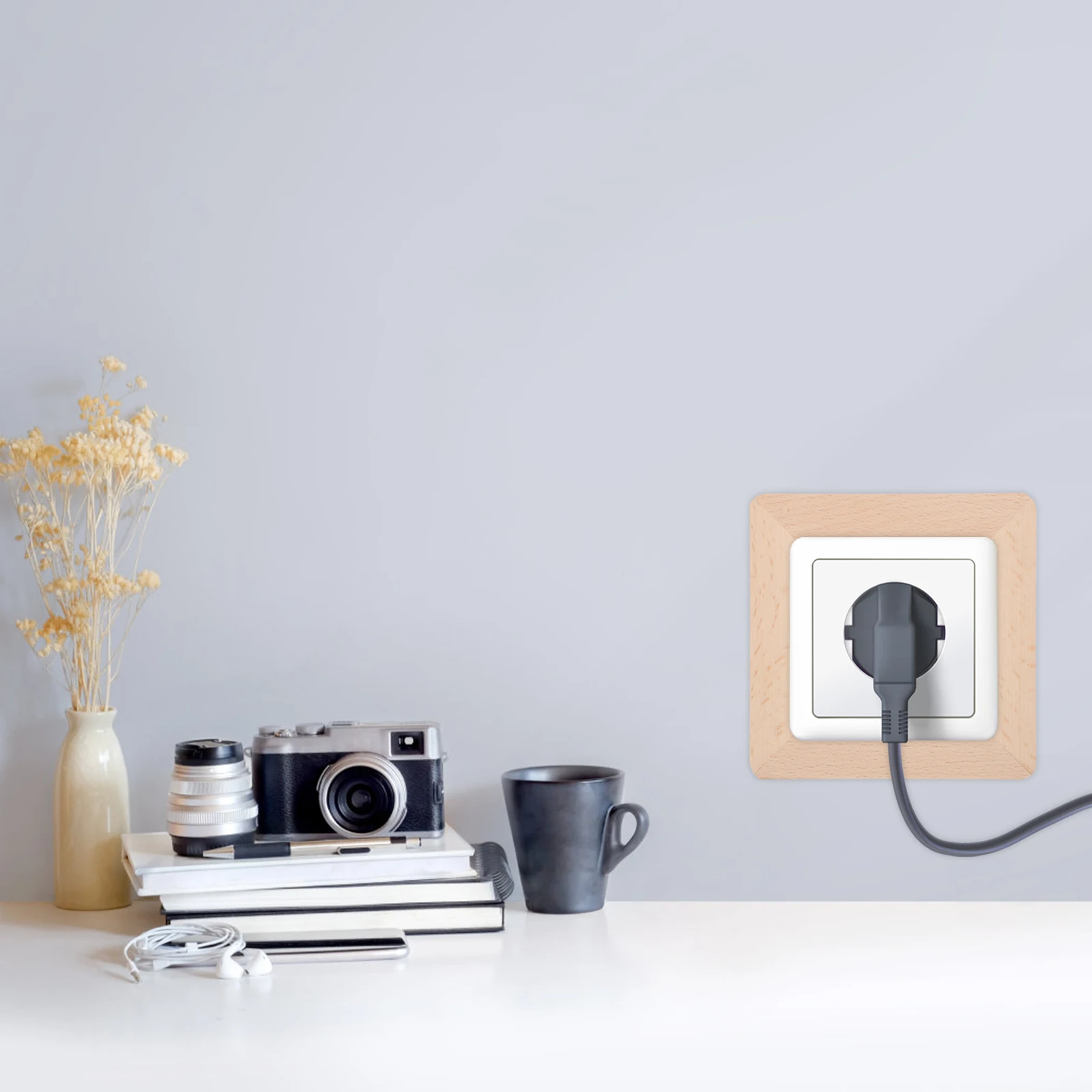 

Wood Outlet Cover Square Solid Wood Wall Plate Dust-Proof Easy Install Home Decor Bedroom Living Room Wall Sticker Decorative