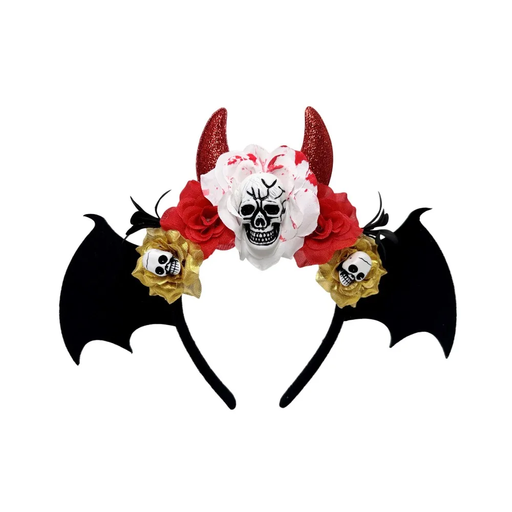 

Готический обруч для волос с черепом, имитация цветов, летучая мышь, повязка на голову с черепом на Хэллоуин, темный декор, повязка на голову в честь Дня мертвых, дом с привидениями