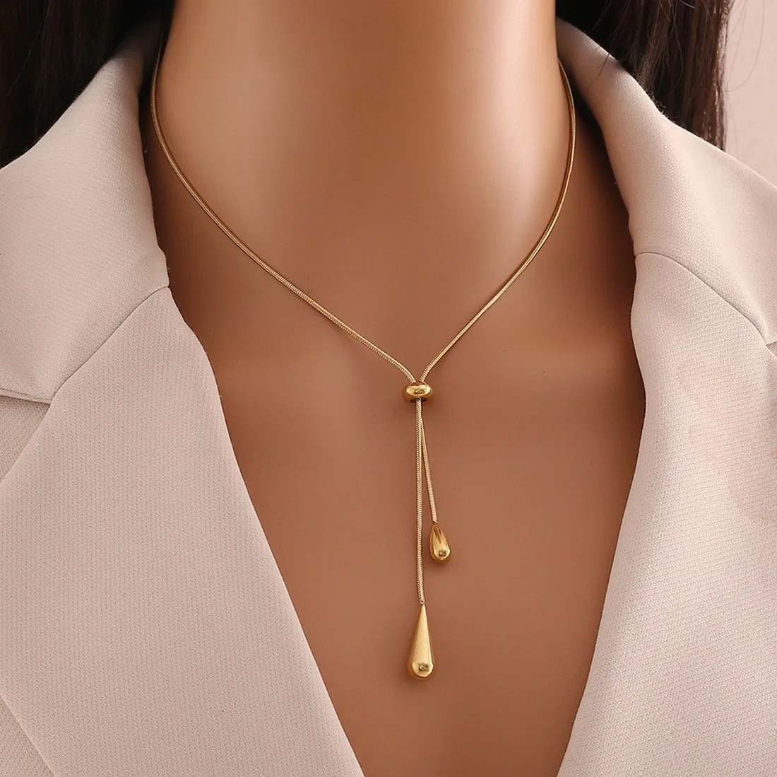 Edelstahl Pull Einstellbare Wasser Tropfen Form Quaste Charme Halskette Mode Persönlichkeit Hochwertige Schmuck Geschenke