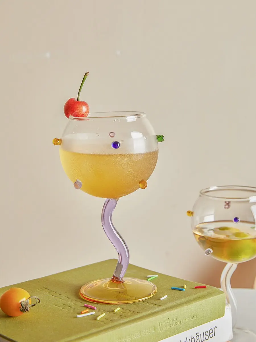 Colorful Candy Bean Creative Crank Glass, Handmade Blown Colored Bead Glass, Bar Party Home Gift Cocktail Glass
