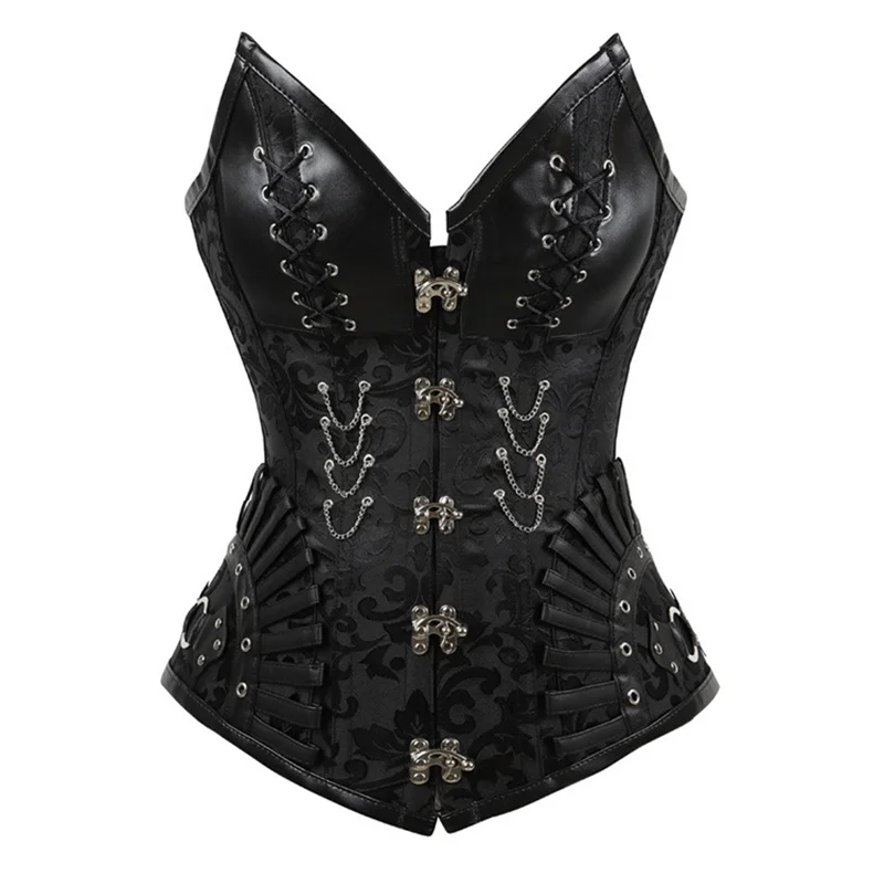 Steampunk Black Overbust Corset Top Gothic Bustier Waist Trainer Women