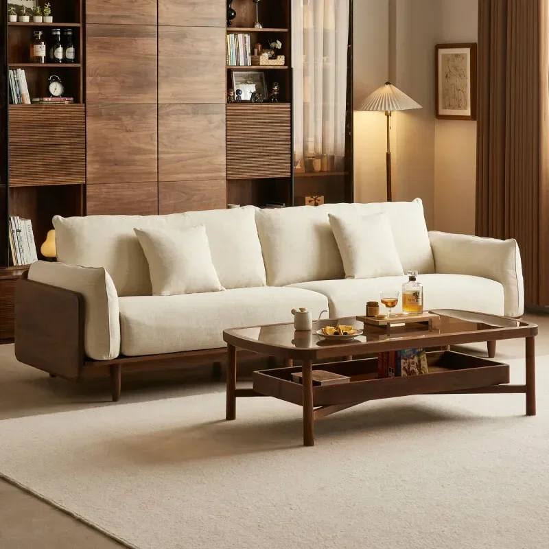 North American black walnut solid wood sofa living room leather first layer cowhide straight row sofa 2.6m