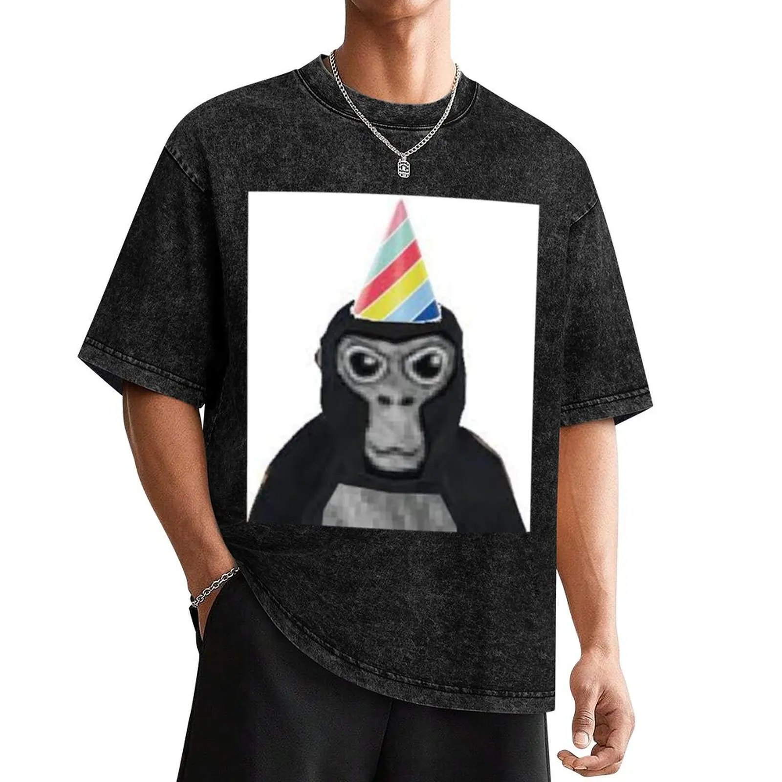 Gorilla tag monkey with birthday hat T-Shirt luxury designer boys animal print Blouse cotton man t-shirts black t shirts for men