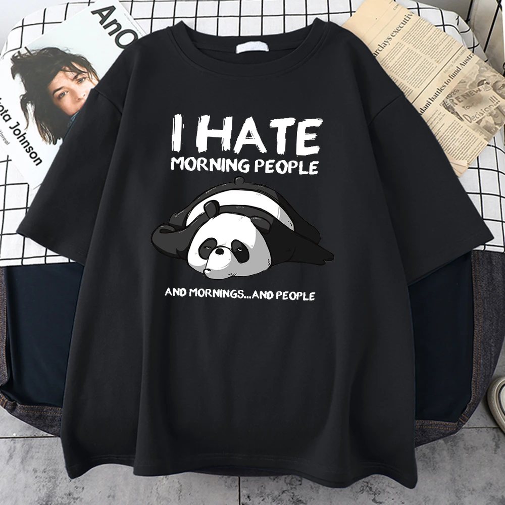 Lazy Panda I Hate Morning People Cartoons Men Clothing Casual All-math Cotton T-Shirts Oversize Breathable Mans Short Sleeve