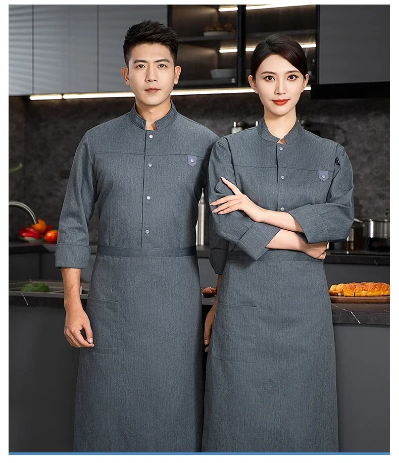 Uniforme da cuoco da uomo a maniche lunghe Giacca da cuoco dell'hotel con grembiule Ristorante Cappotto da cuoco T-shirt da cuoco Uniforme da lavoro Abbigliamento da cameriere Logo