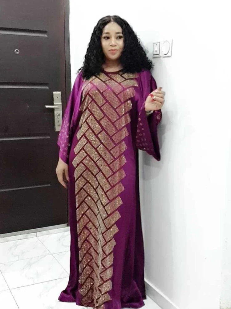 فستان الماس الحريري 2024 الوافدين الجدد الأفريقي Dashiki Looes فستان طويل كم طويل فساتين ماكسي الأفريقية غير رسمية للنساء المسلمات