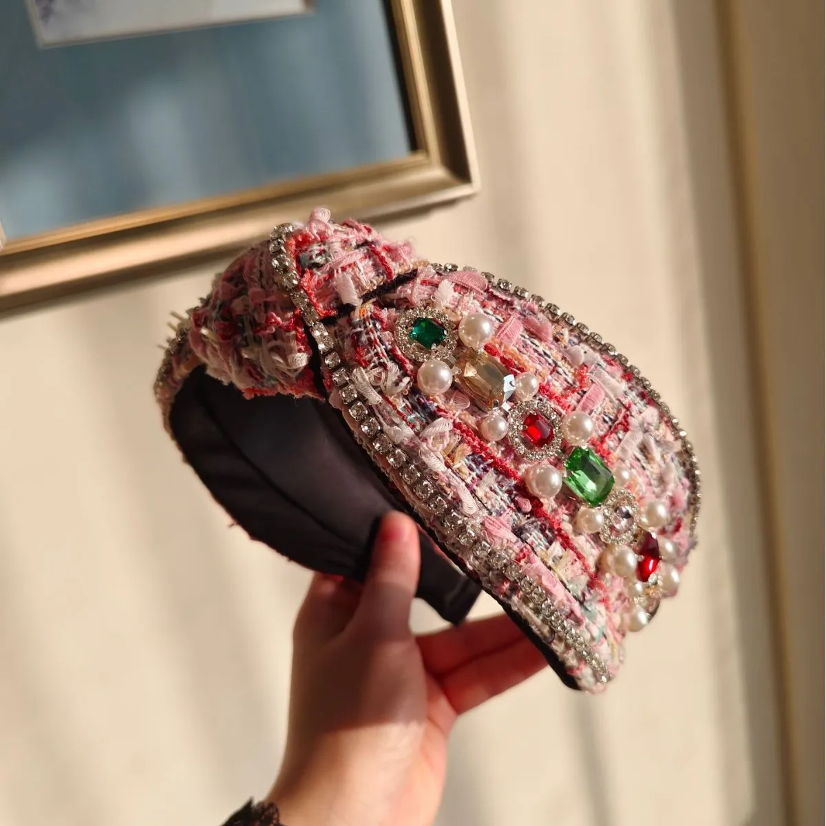 

Original New Product Small Fragrance Style Diamond-encrusted Pearl Knotted Headband Elegant Fashion Hair Accessory