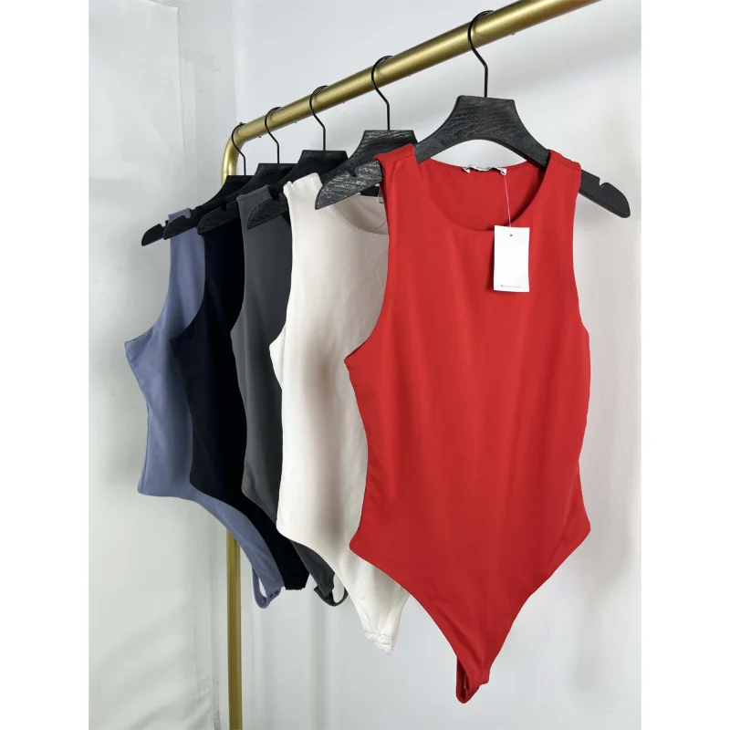 2025 Style Women's One-Piece Sleeveless Slim Fit Elastic Strap Positioning Clothes Casual round Neck Polyester Fiber Vest