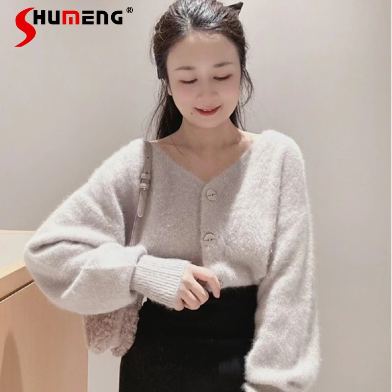 

Fall 2023 New Women's Clothing Versatile Solid Color And V-neck Short Sweaters Cardigan Jacket Single-breasted Knitwear Female