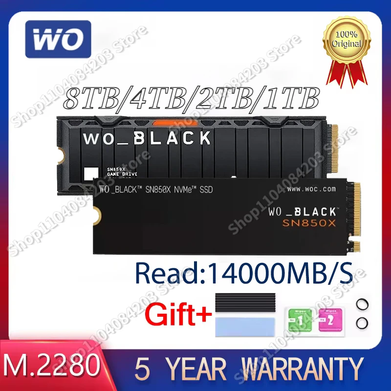 BLACK SN850X 1TB 2TB 4TB M.2 2280 PCIe Gen 5 NVMe Internal Gaming SSD Solid State with Heatsink up to 14000MB/S read speed