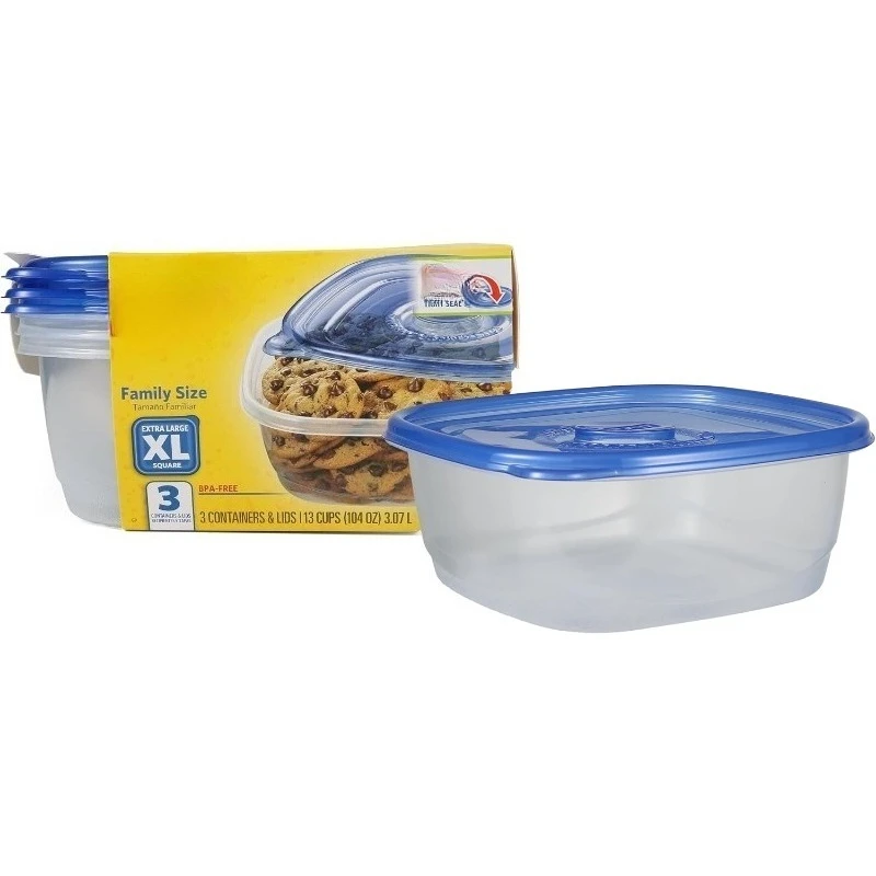 XL Square Food Storage Containers, 104 Oz, 3 Count