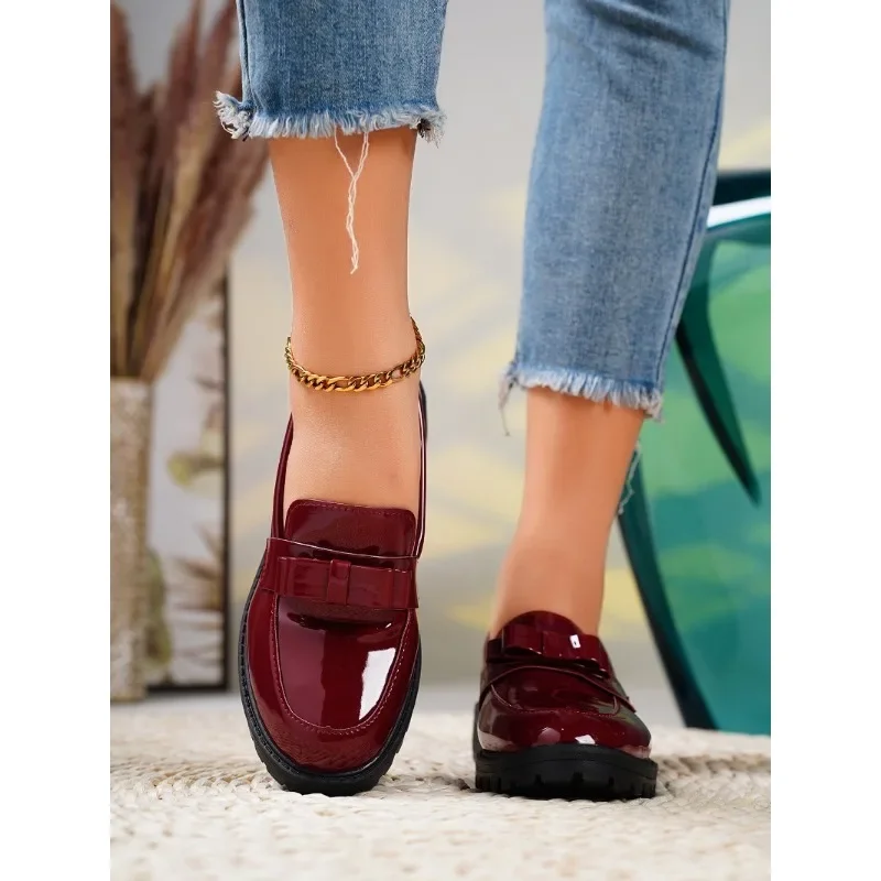 2024 Summer Women\'s New Fashion Round Head Retro Solid Color Loafers Daily Shopping Leisure Party Students Love High Heels