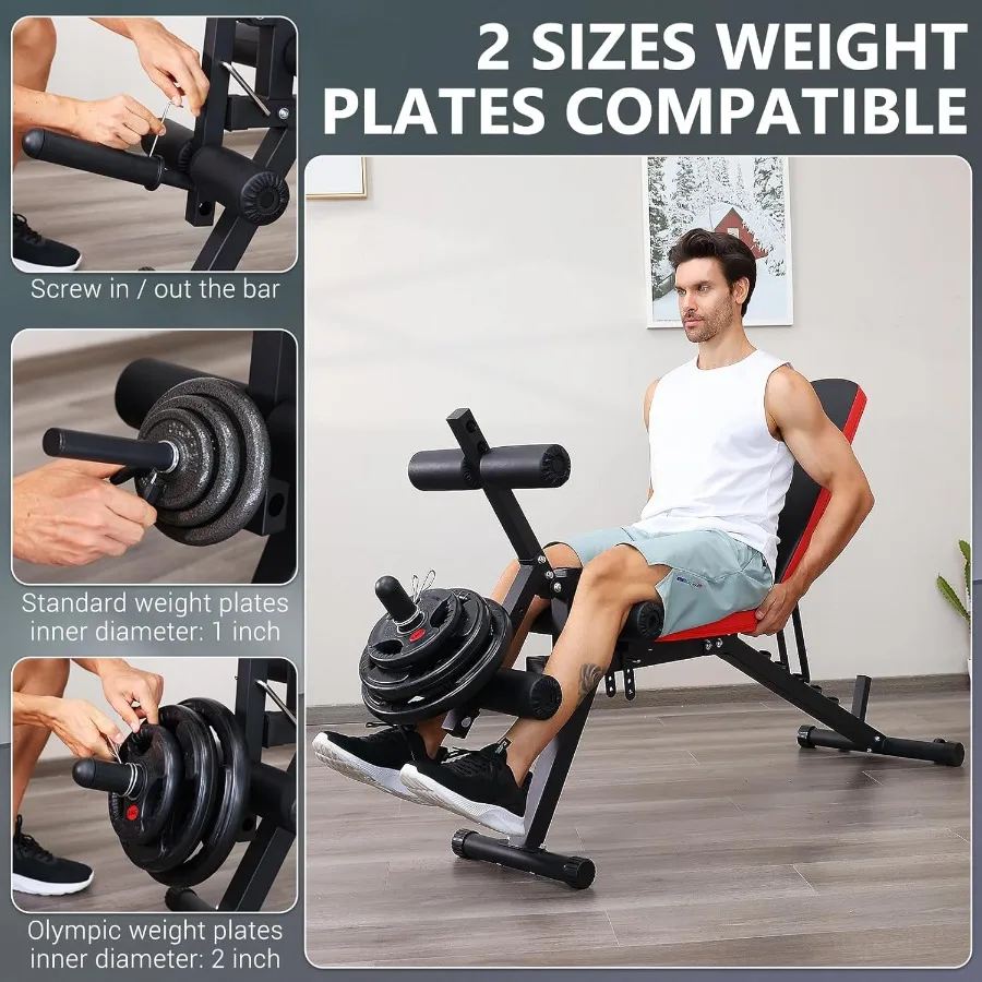 مقعد وزن قابل للتعديل 800 رطل لصالة الألعاب الرياضية المنزلية مع وصلات الساق ووظائف تجعيد الساق مقعد تجعيد الواعظ متعدد الوظائف لصالة الألعاب الرياضية E