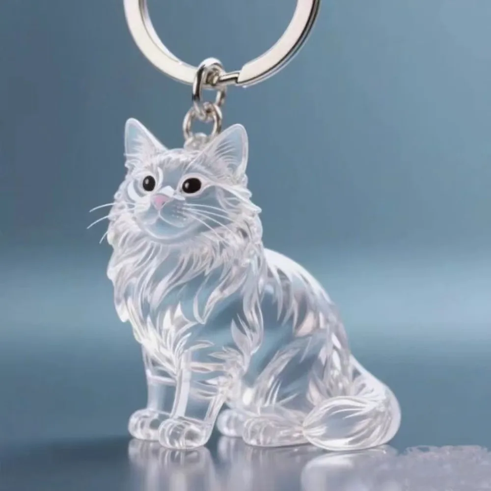 Transparent Cat Hair Acrylic Keychain Animal Shaped Handmade Cat Hair Storage Box Portable Siamese Cat Dog Fur Storage Pendant