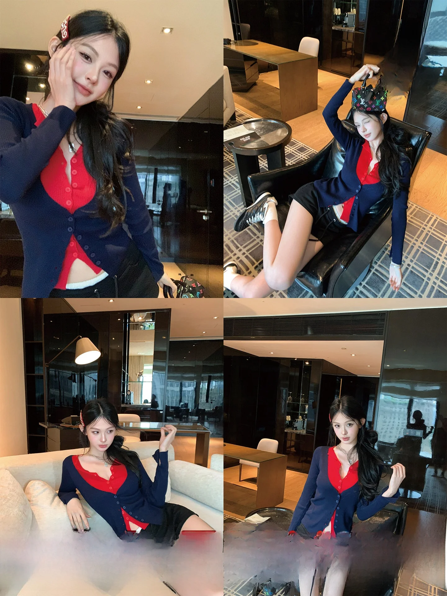 

Okaaay Color Blo Korean Sle Slim Fit Open Cardigan Knitted Sweater Fake Two-Piece Design Autumn Vintage Women's Faion