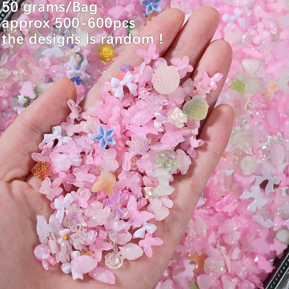 約 1000-1200 個混合ちょう結びフラワーネイルアートチャーム 2 バッグピンク/ブルー/パープル蝶椿ネイルパーツマニキュアアクセサリー