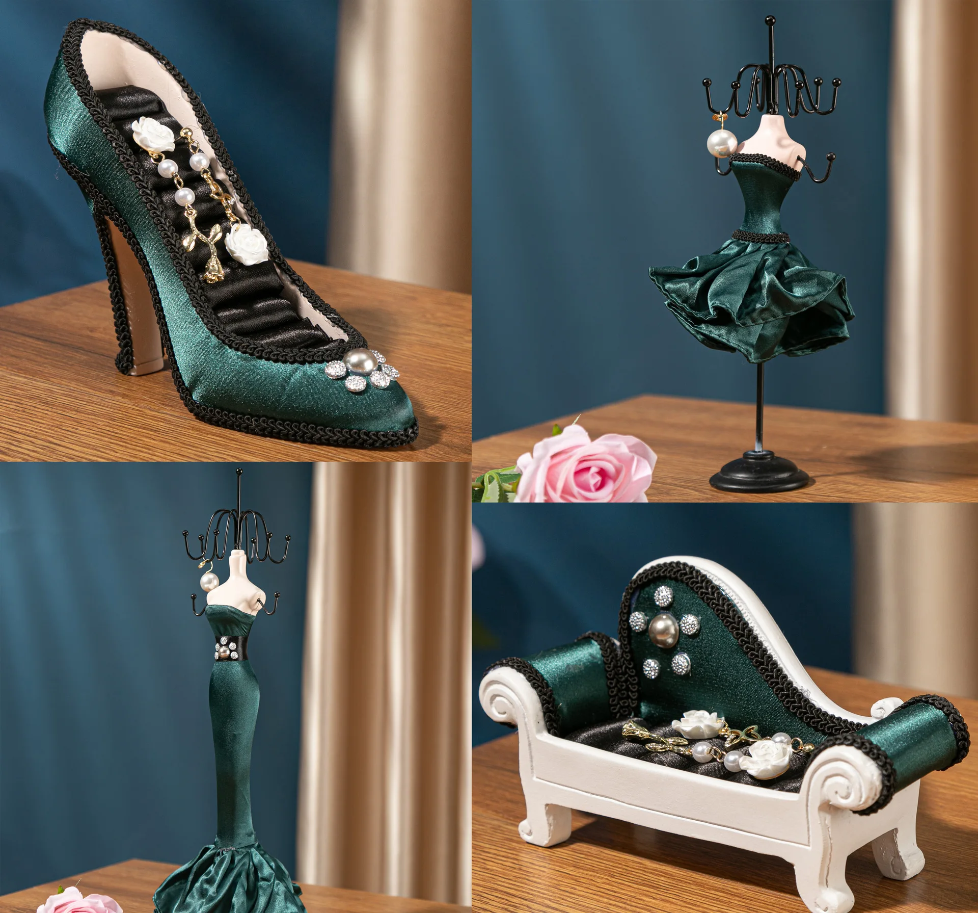 الزمرد الأخضر صورة نموذج حامل مجوهرات أقراط معلقة مجلس قلادة رفوف الزخرفية خلع الملابس الجدول عرض المجوهرات #3