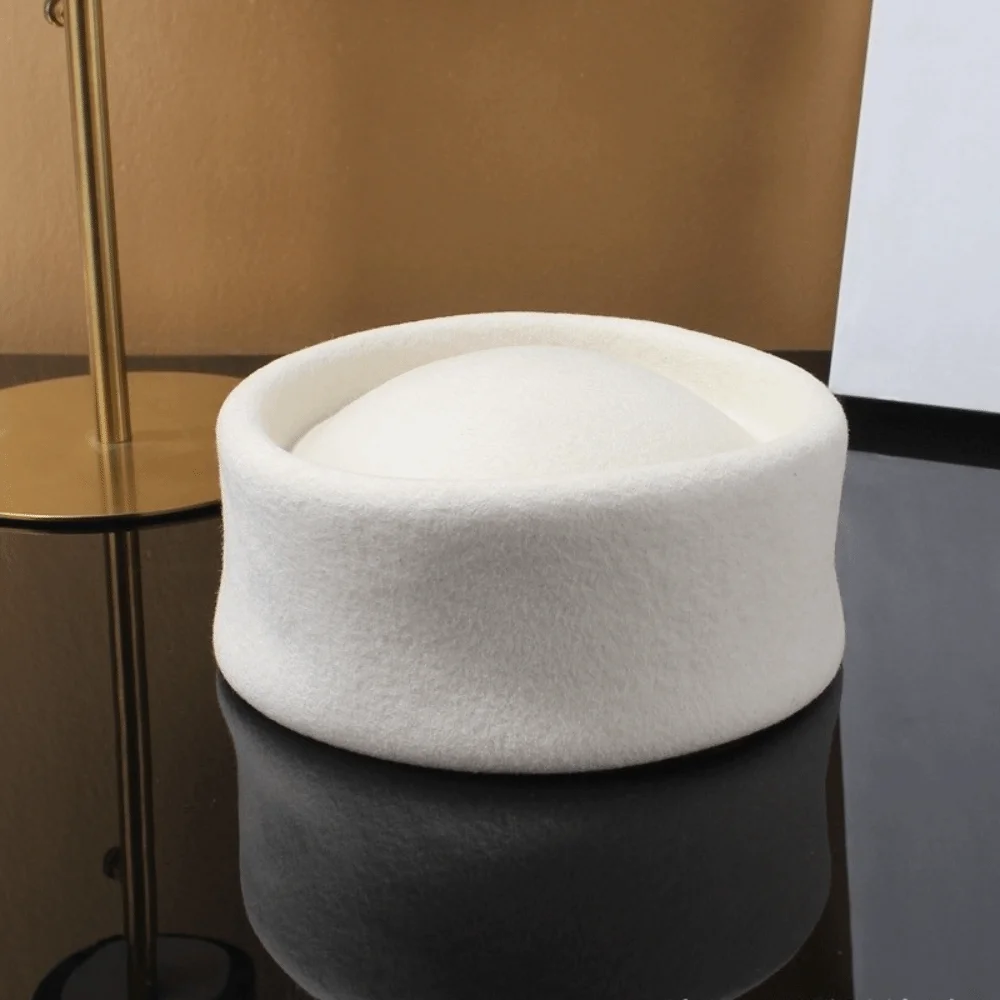 New Hard Top Wool Felt Berets Concave Top British Retro Vintage Fedoras Hats Pillbox Cap Wedding