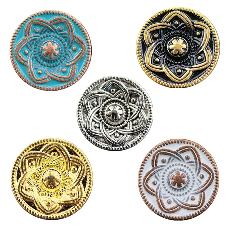 17mm Vintage Round Six Stars Button DIY Handmade Alloy Screw Buckle Bag Clothing Belt Leathercraft Decorative Buckle