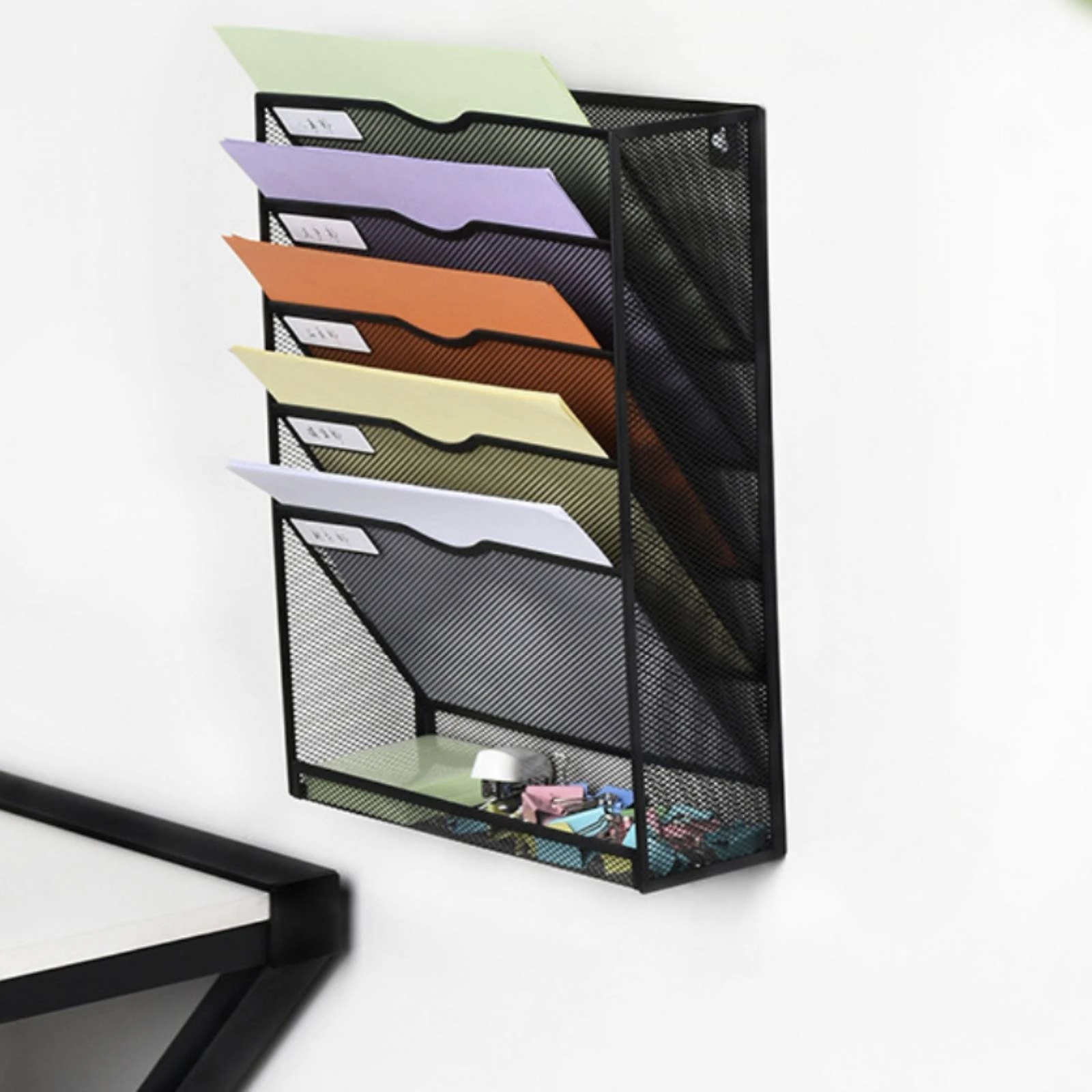 Mesh File Rack with Bottom Shelf Metal Mesh File Organizer Document Organizer Industrial Easy to Install for Professionals