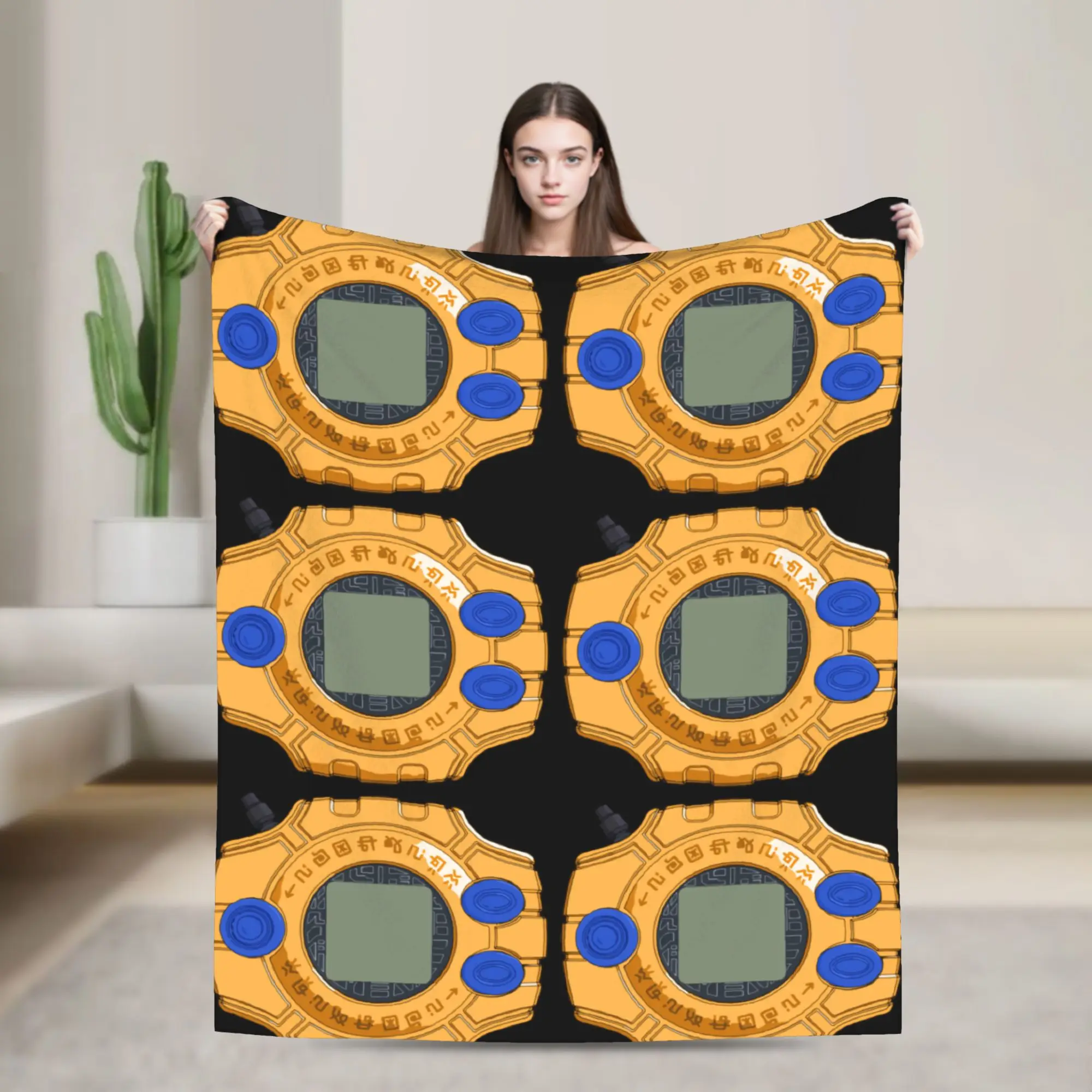 Tai's Digivice Fleece Throw Blankets Digimon Nostalgic Anime Blankets for Bed Office Lightweight Thin Plush Thin Quilt,