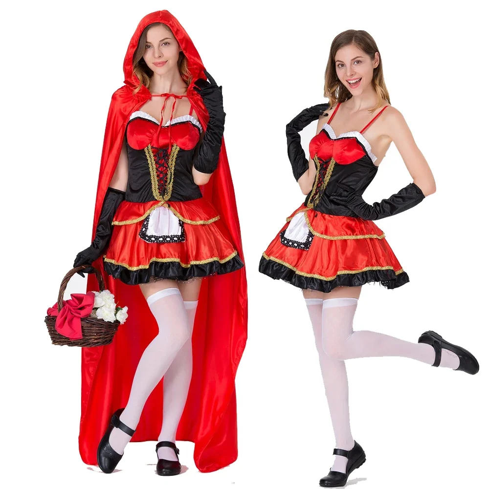 

Little Red Riding Hood Costume for Women Fancy Adult Halloween Cosplay Fantasia Dress+Cloak