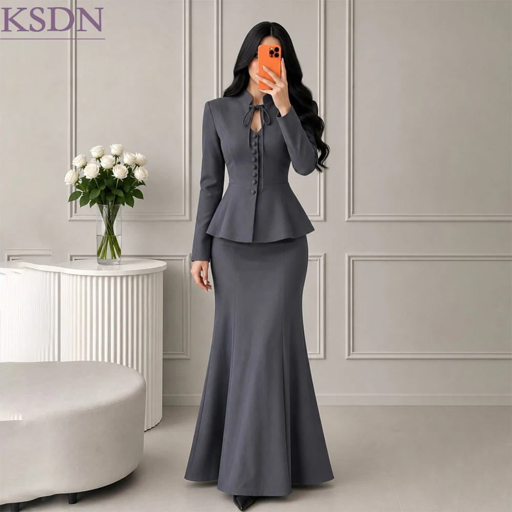 Fashion Women's Suits Dress Customized Single Breasted Stand Lapel 2 Piece Jacket Skirts Festival Luxury Female Clothing