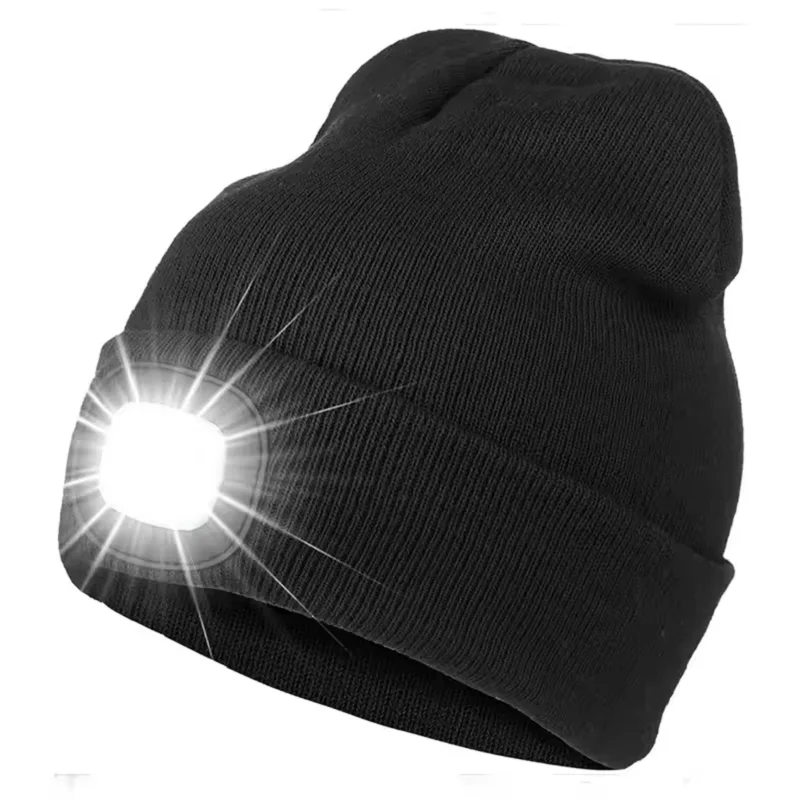 LED Light Knitted Hat Warm Elastic Beanie Autumn Winter Outdoor Sports Night Fishing Hiking Camping Glow Bonnet Unisex Headlight