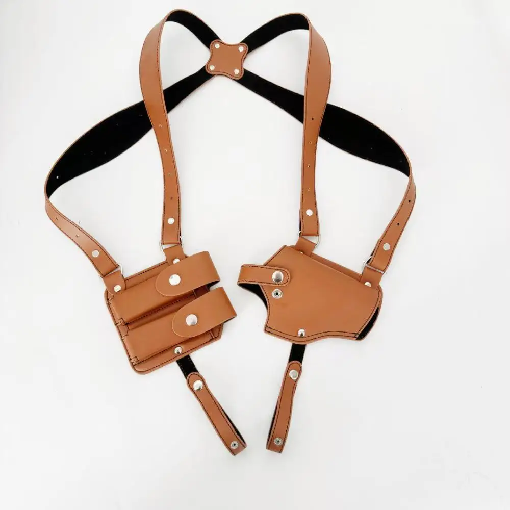 Étui tactique 1911 en cuir véritable pour l'extérieur, avec pochette pour magazines, double épaule, sous les bras, étui pour pistolet en cuir de vache