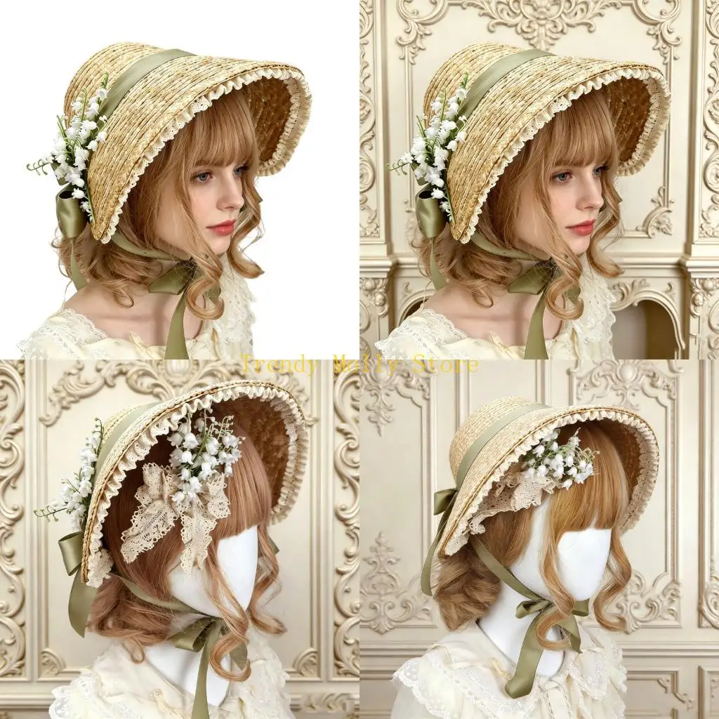 

N5KB Skin Friendly Lace Bonnet Flat Hat Lightweight Breathable Design Women Infant