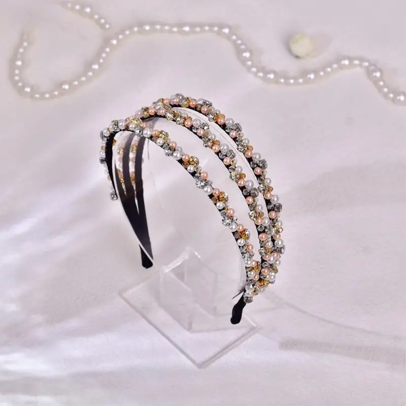 Pearas imitación brillantes 3 filas Accesorios para cabello diadema nupcial para mujeres