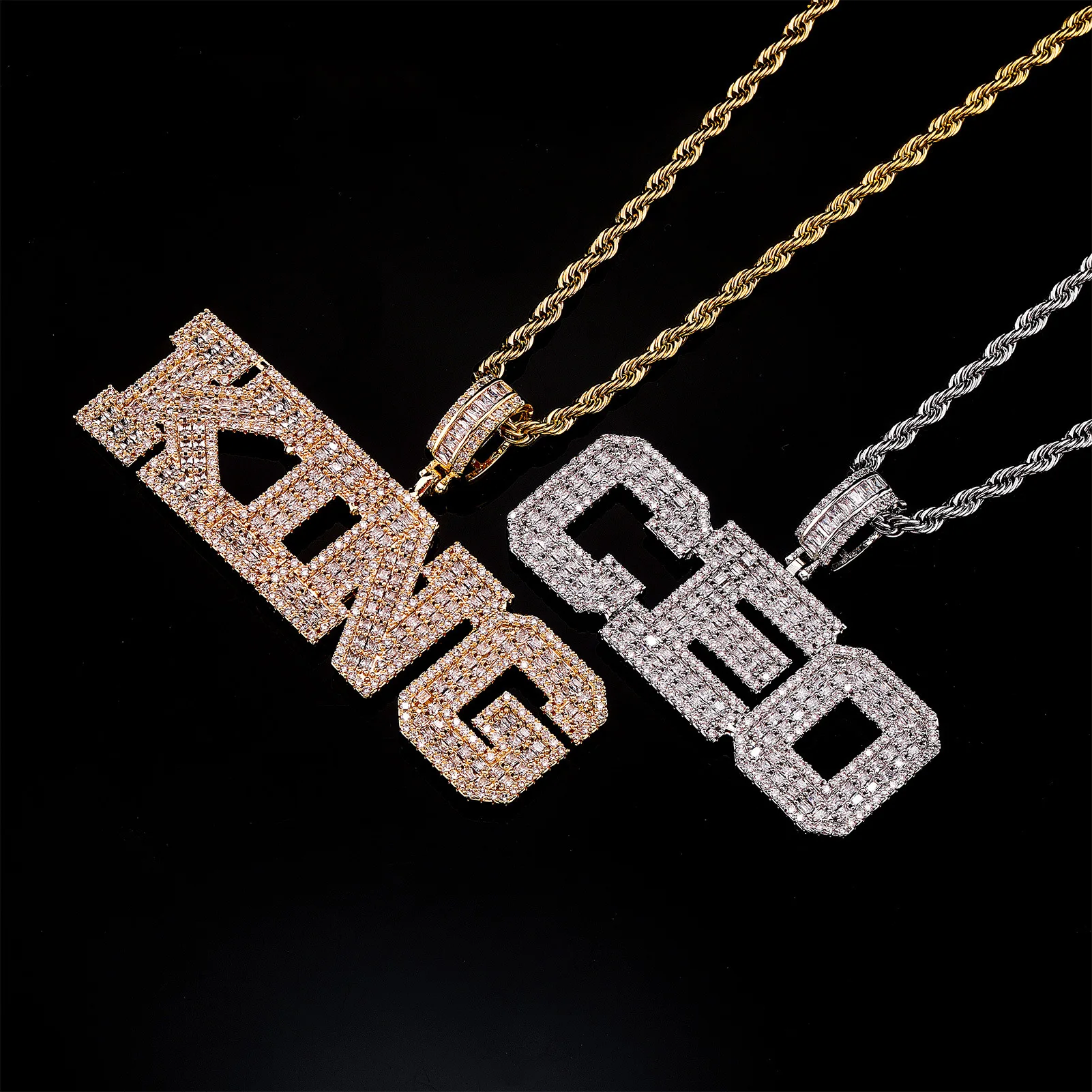 

Ожерелья с подвеской в виде имени BaguetteCZ по индивидуальному заказу, зубец со льдом, подвески с буквами AAA CZ, персонализированные украшения в стиле хип-хоп для подарка