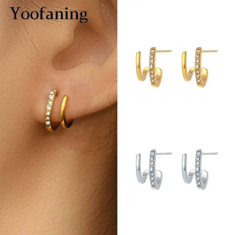 925 Sterling Silver Ear Needle Light Luxury Fashion Double Layer Zircon Stud Earrings Valentine's Day Birthday Accessories Gift