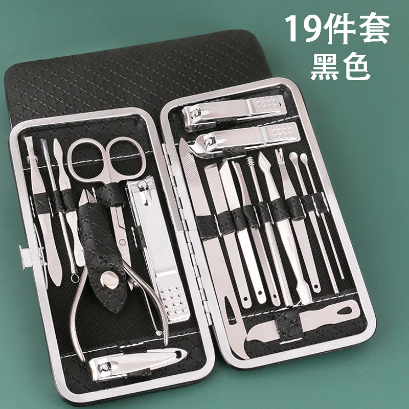Manicureset Verhuurder Goud 19-delige set diamantpatroon Schoonheidsmanicurehulpmiddelen voor thuisgebruik Nagelknipper Nagelknipperset